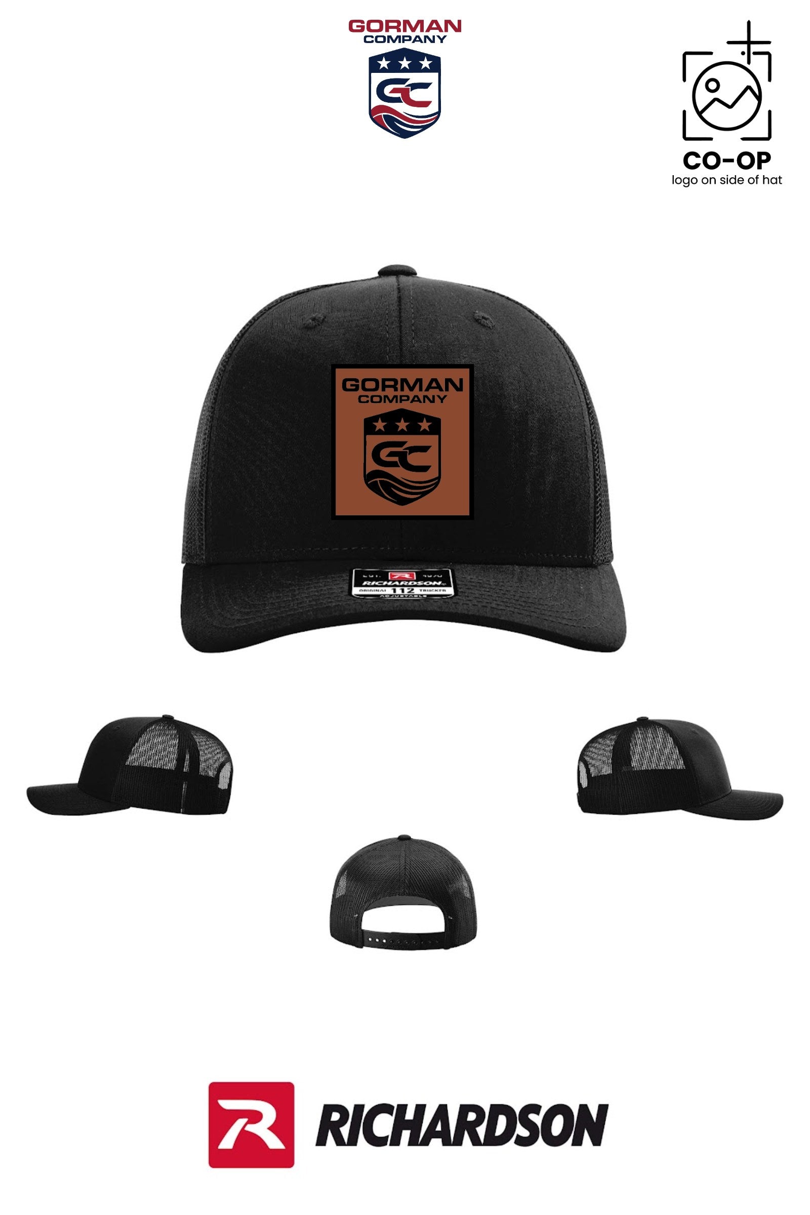 *LEATHER PATCH* Richardson 112 Trucker Cap - GORMAN CO - PANAMA CITY - Pack of 25