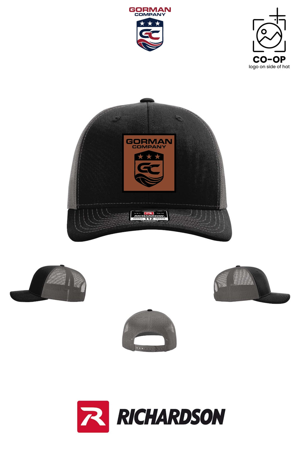 *LEATHER PATCH* Richardson 112 Trucker Cap - GORMAN CO - PANAMA CITY - Pack of 25