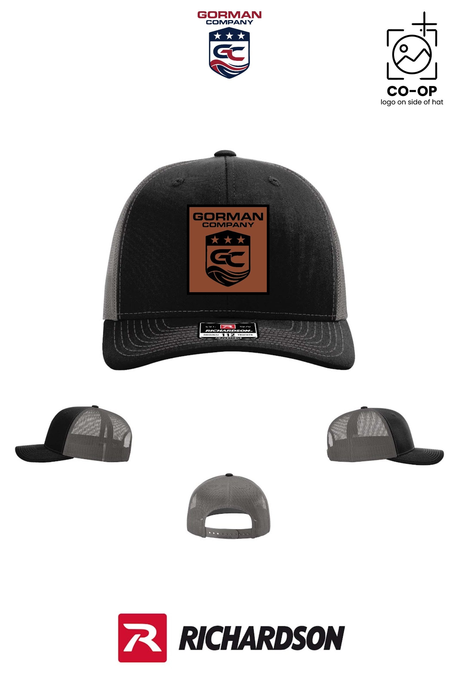 *LEATHER PATCH* Richardson 112 Trucker Cap - GORMAN CO - PANAMA CITY - Pack of 25
