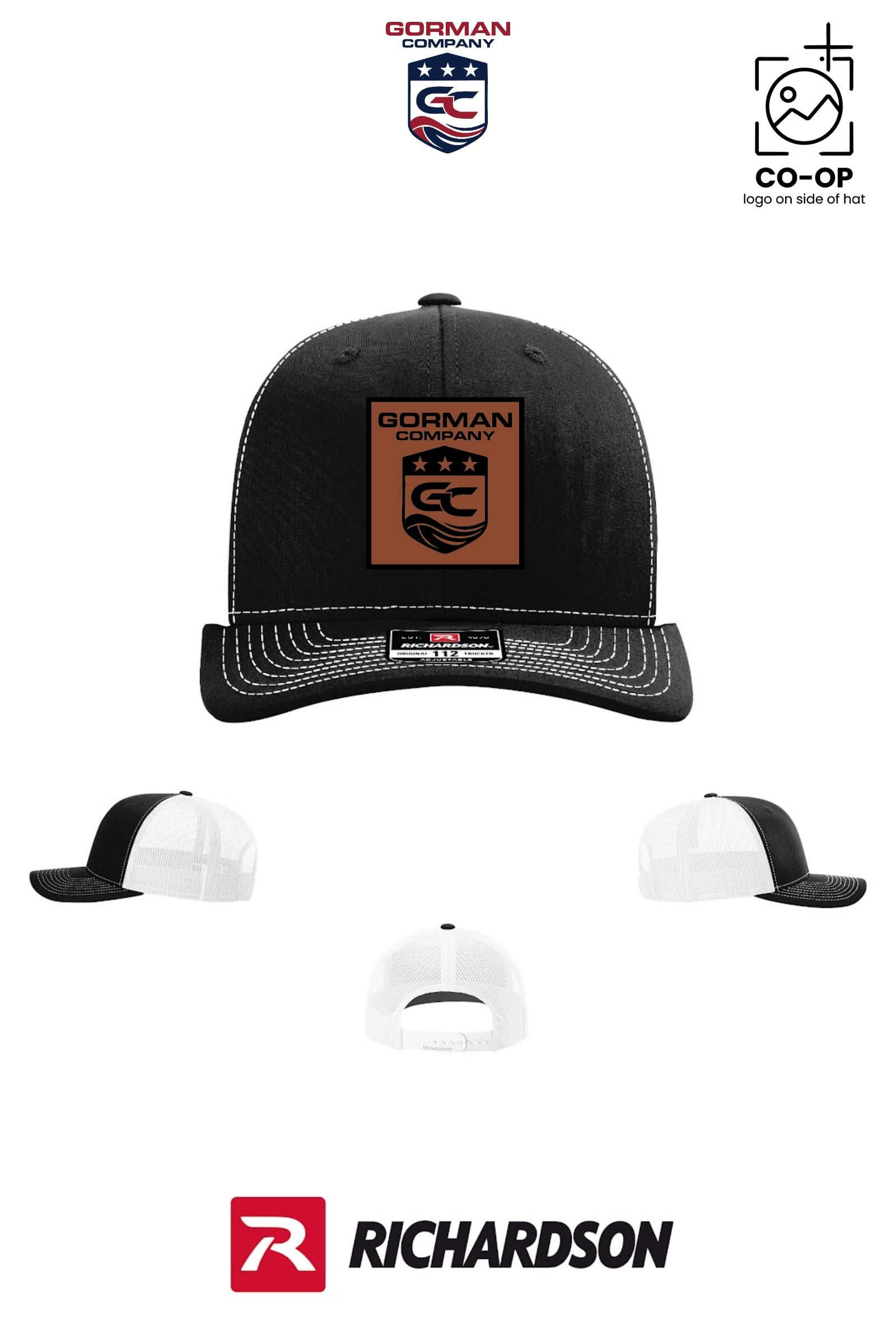 *LEATHER PATCH* Richardson 112 Trucker Cap - GORMAN CO - PANAMA CITY - Pack of 25