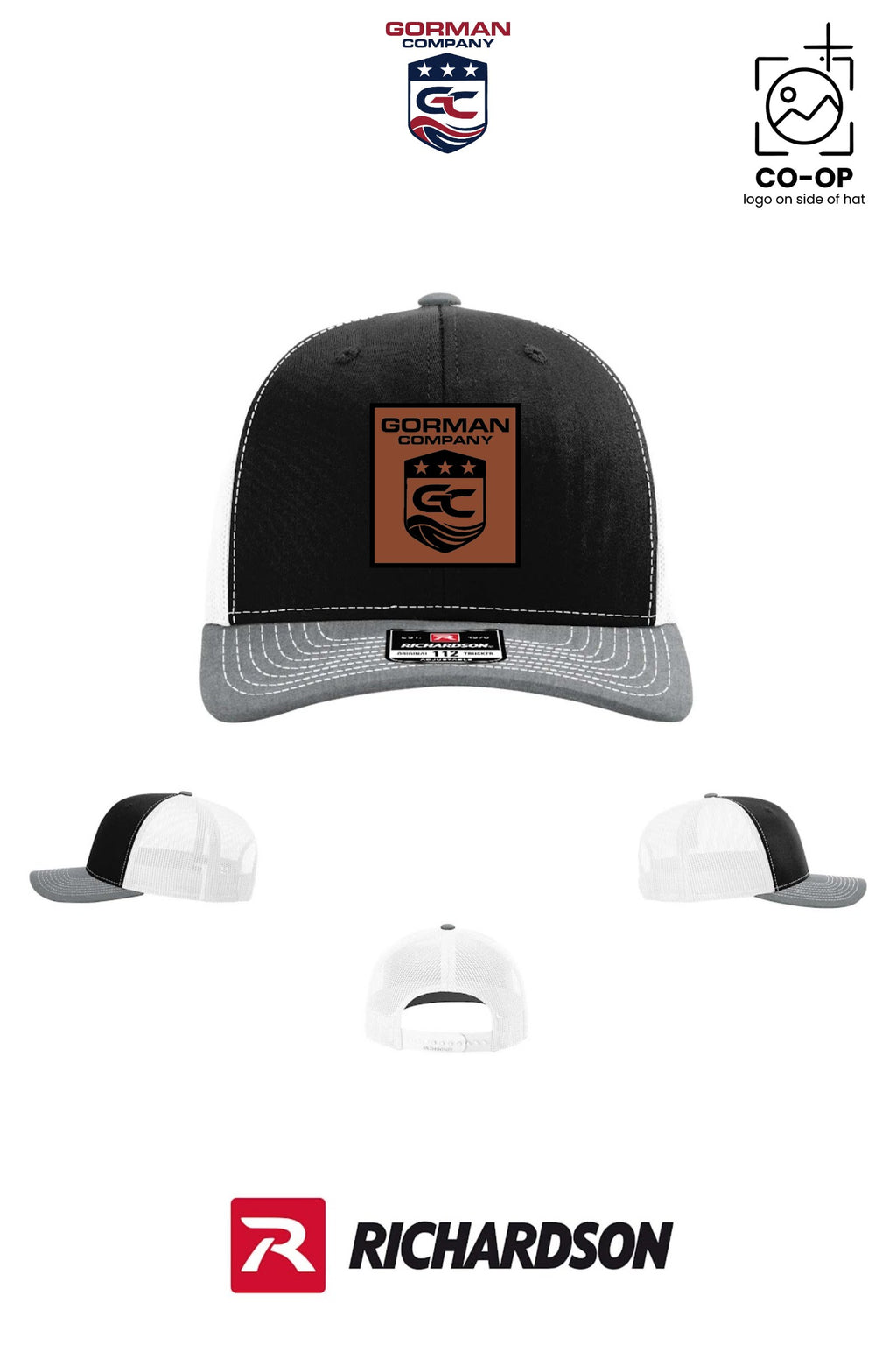 *LEATHER PATCH* Richardson 112 Trucker Cap - GORMAN CO - PANAMA CITY - Pack of 25