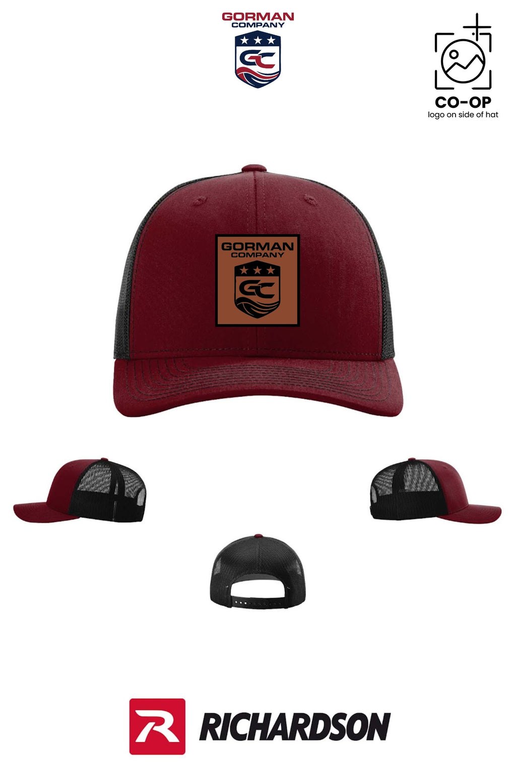 *LEATHER PATCH* Richardson 112 Trucker Cap - GORMAN CO - PANAMA CITY - Pack of 25