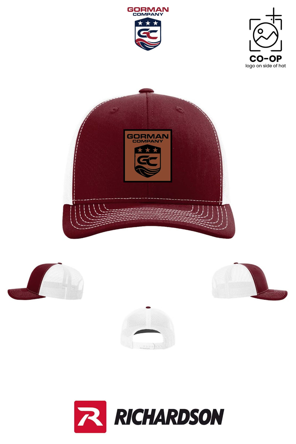 *LEATHER PATCH* Richardson 112 Trucker Cap - GORMAN CO - PANAMA CITY - Pack of 25