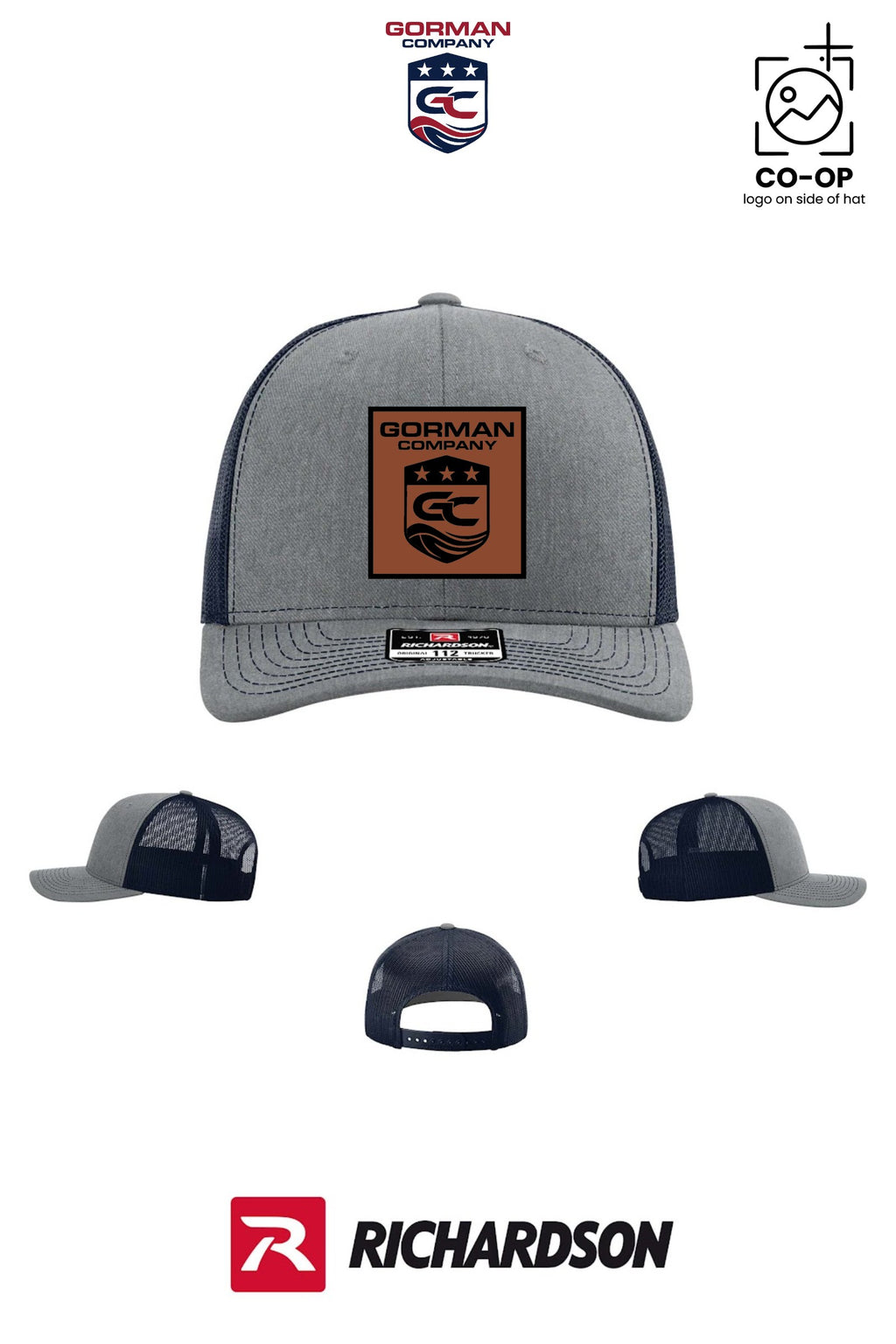 *LEATHER PATCH* Richardson 112 Trucker Cap - GORMAN CO - PANAMA CITY - Pack of 25