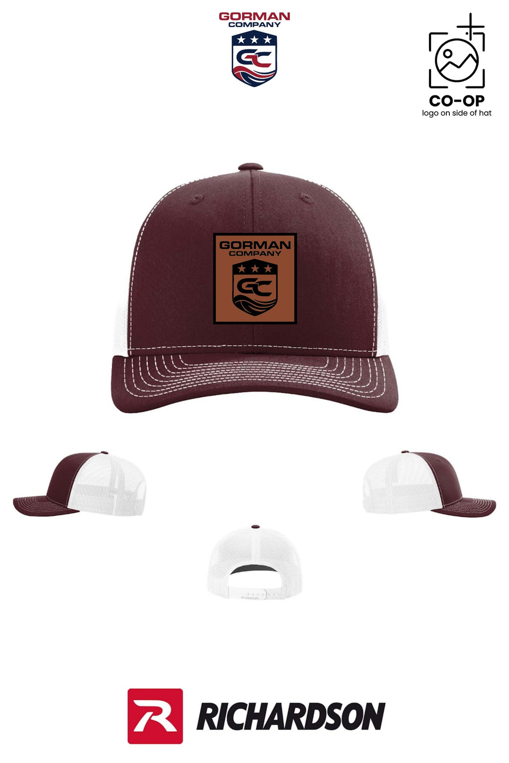 *LEATHER PATCH* Richardson 112 Trucker Cap - GORMAN CO - PANAMA CITY - Pack of 25