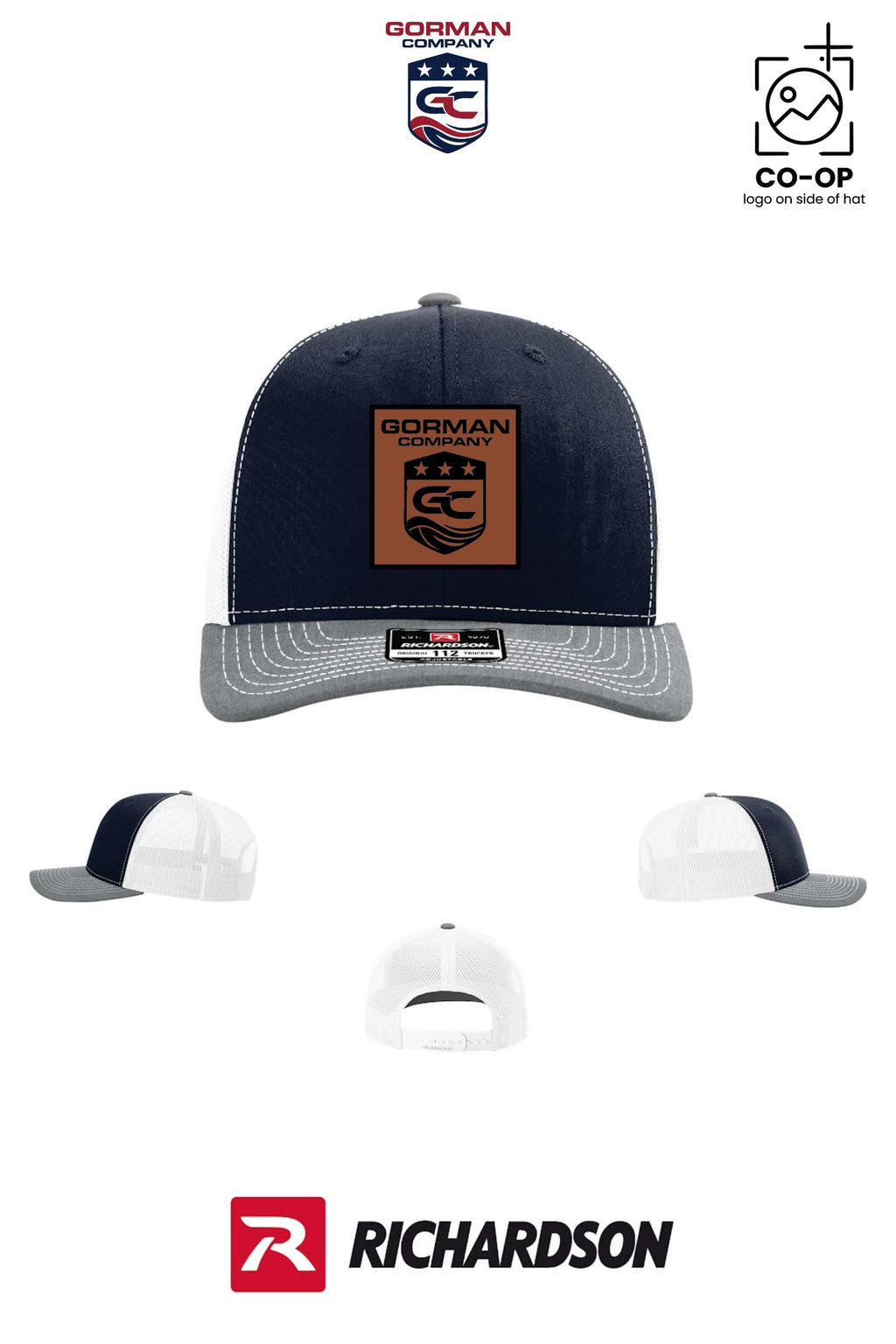 *LEATHER PATCH* Richardson 112 Trucker Cap - GORMAN CO - PANAMA CITY - Pack of 25