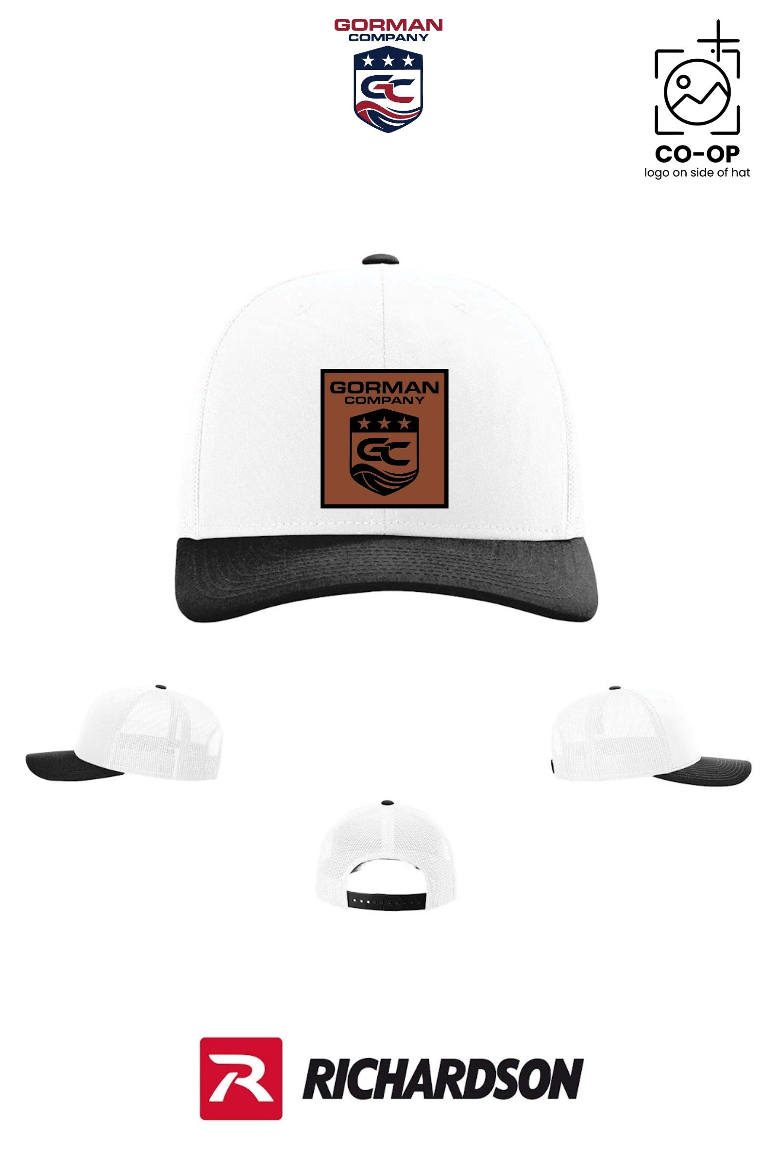 *LEATHER PATCH* Richardson 112 Trucker Cap - GORMAN CO - PANAMA CITY - Pack of 25