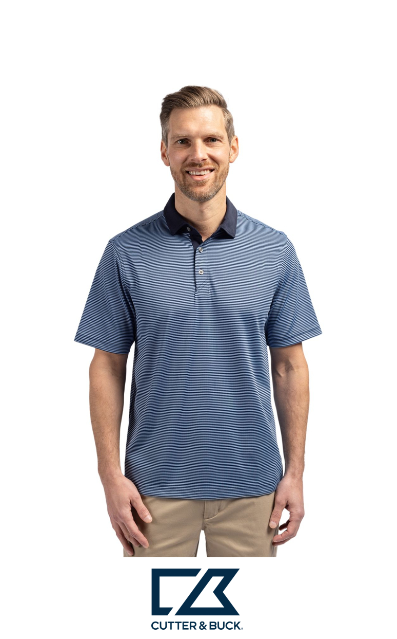 Cutter & Buck Virtue Recycled Micro Stripe Featherlight Pique Mens Polo