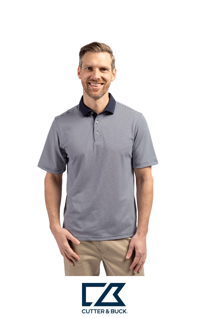 Cutter & Buck Virtue Recycled Micro Stripe Featherlight Pique Mens Polo