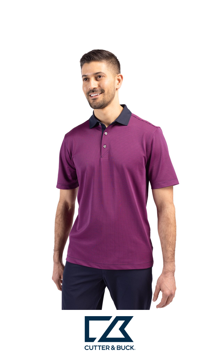 Cutter & Buck Virtue Recycled Micro Stripe Featherlight Pique Mens Polo