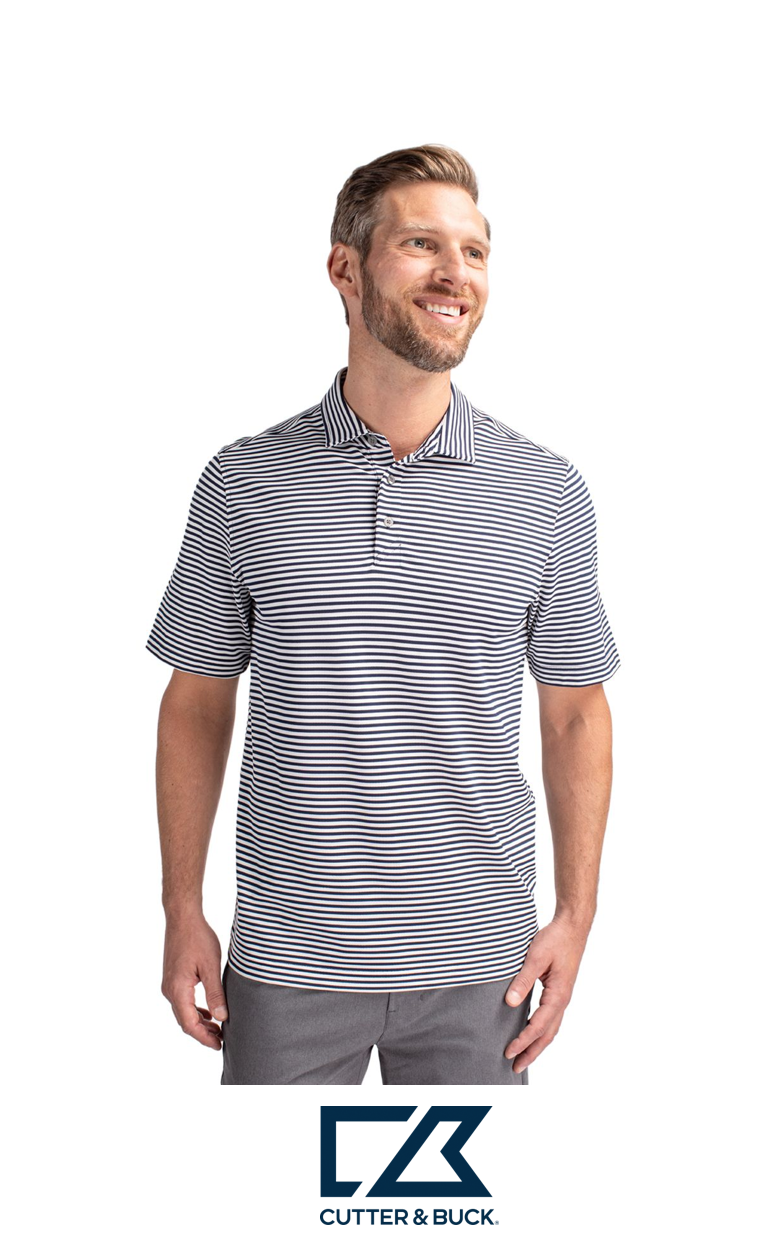 Cutter & Buck Virtue Recycled Stripe Featherlight Pique Mens Polo