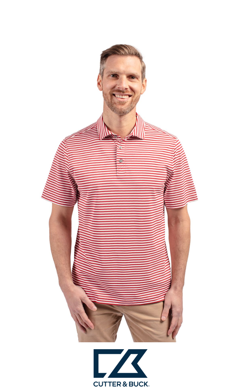Cutter & Buck Virtue Recycled Stripe Featherlight Pique Mens Polo