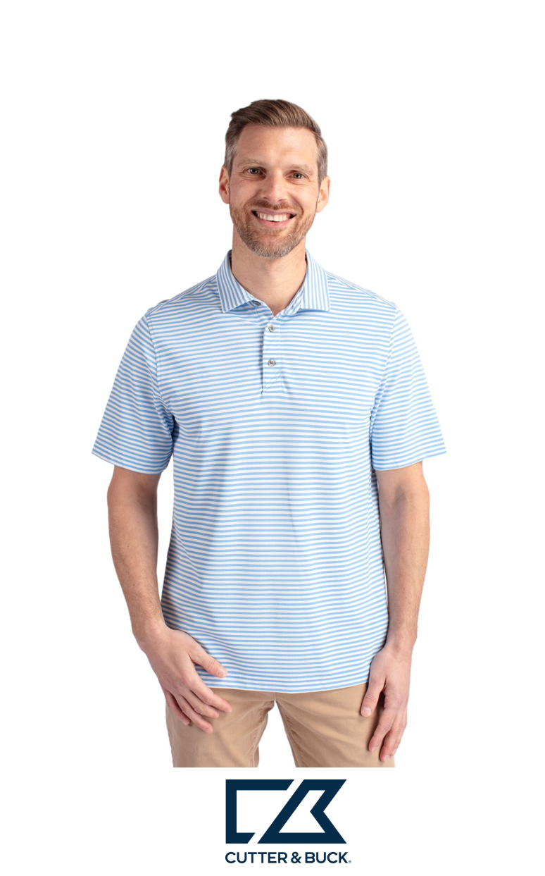 Cutter & Buck Virtue Recycled Stripe Featherlight Pique Mens Polo