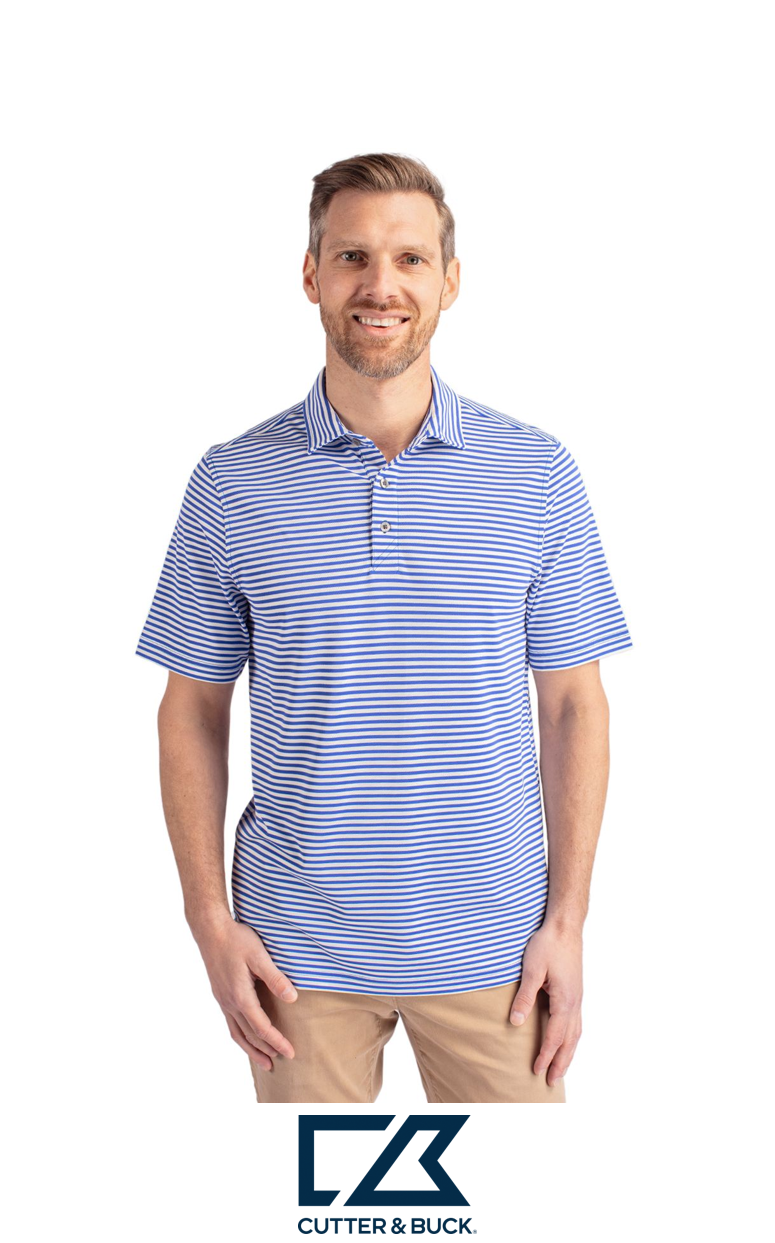 Cutter & Buck Virtue Recycled Stripe Featherlight Pique Mens Polo
