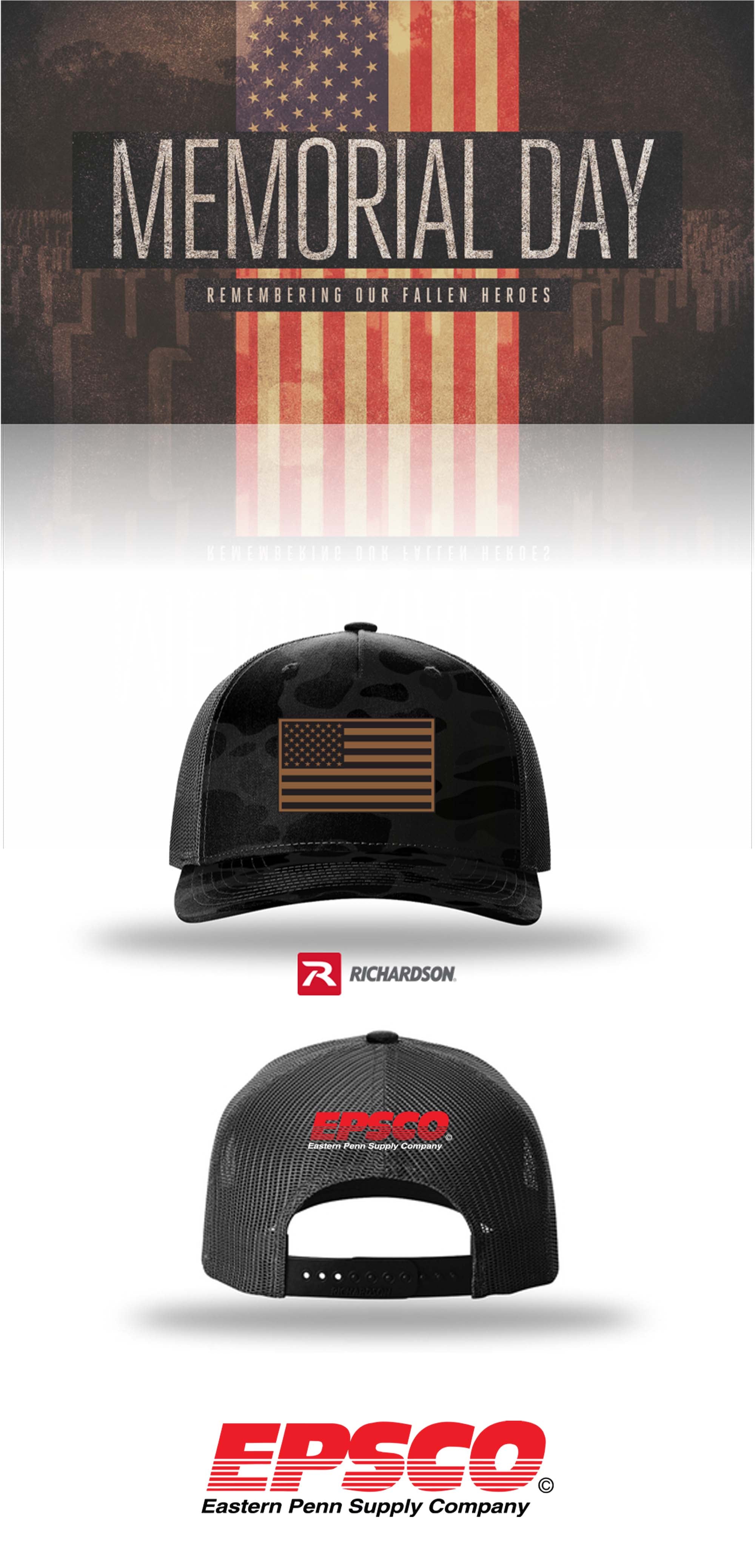 MEMORIAL DAY Richardson 112PFP Printed Five-Panel Trucker - EPSCO