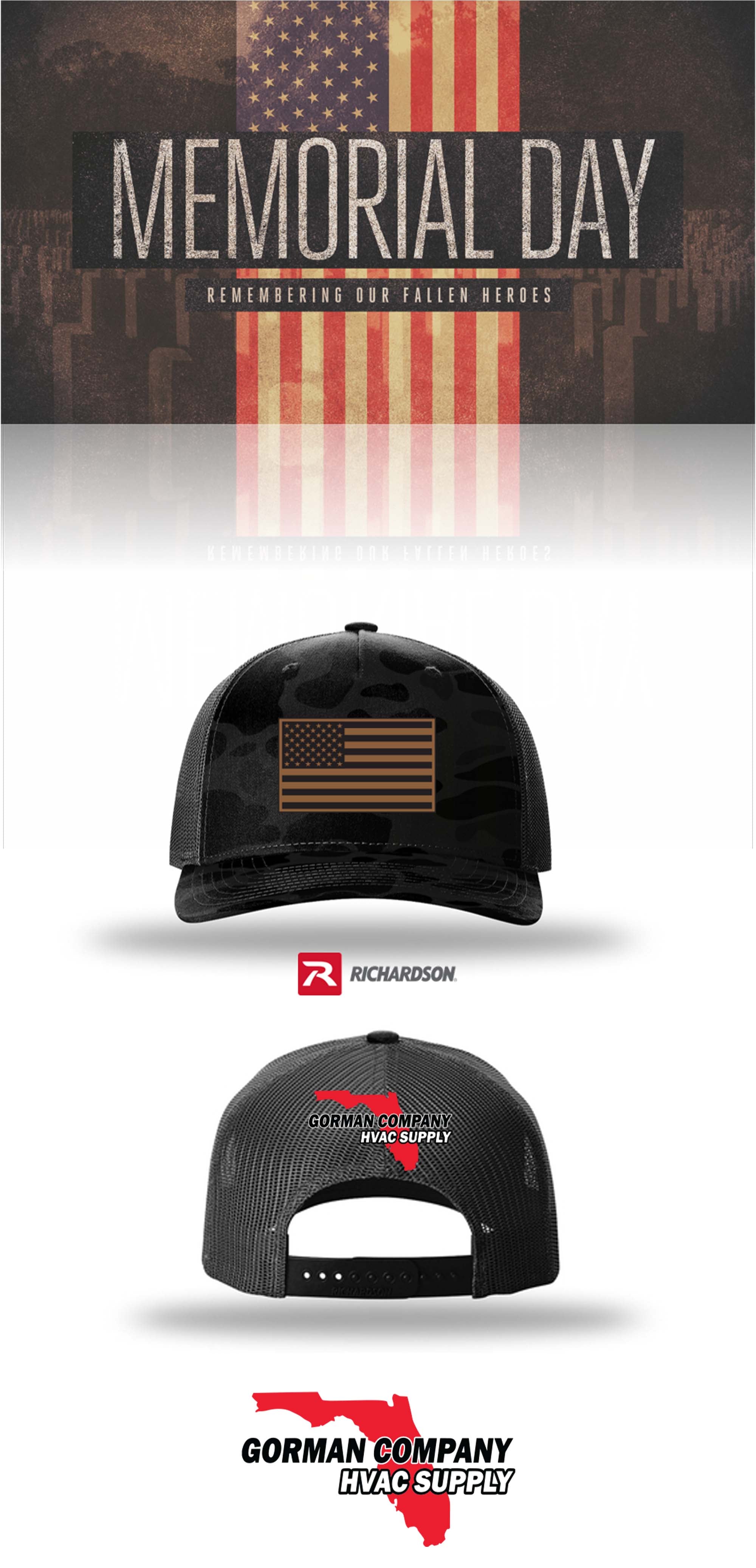 MEMORIAL DAY Richardson 112PFP Printed Five-Panel Trucker - GORMAN CO - HVAC