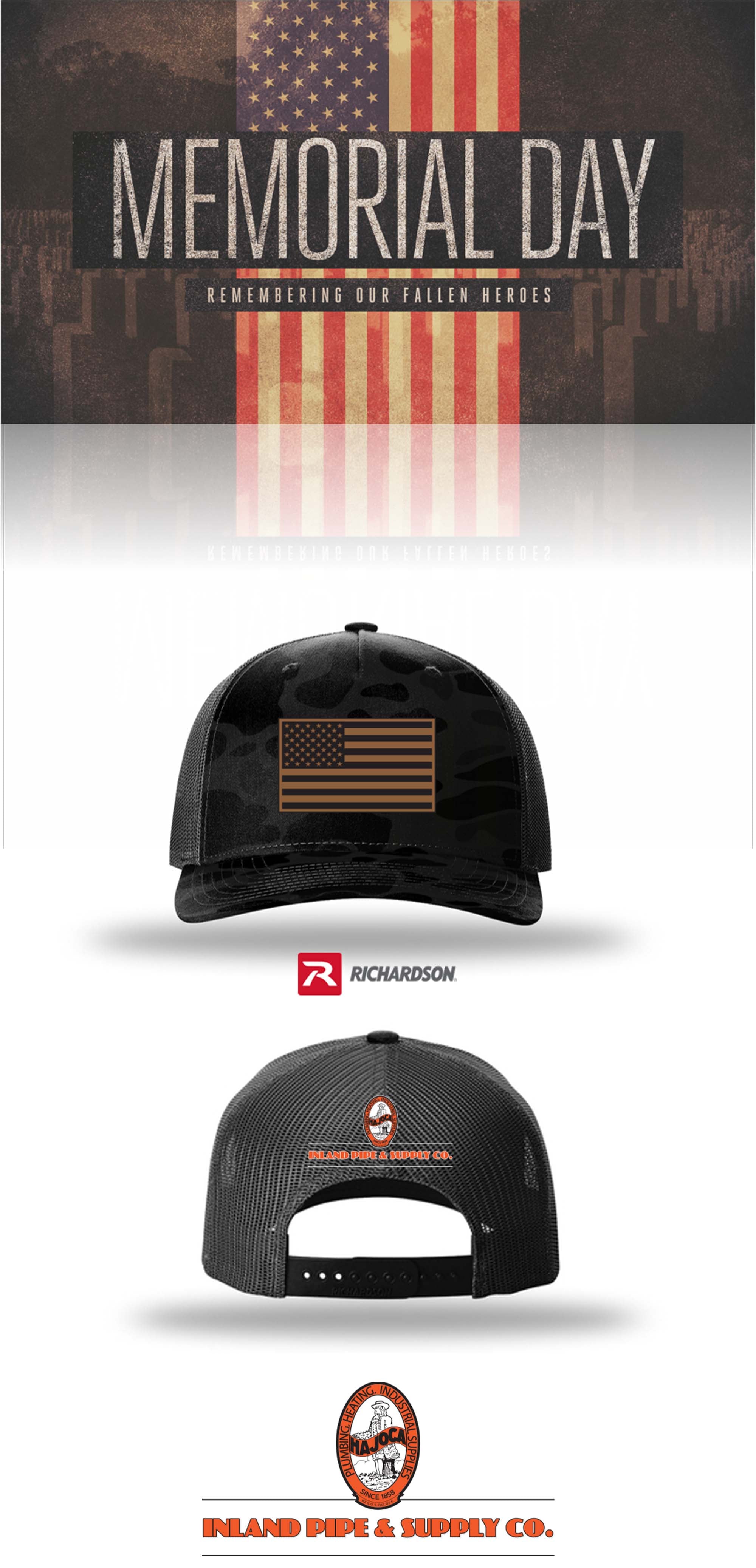 MEMORIAL DAY Richardson 112PFP Printed Five-Panel Trucker - INLAND PIPE AND SUPPLY