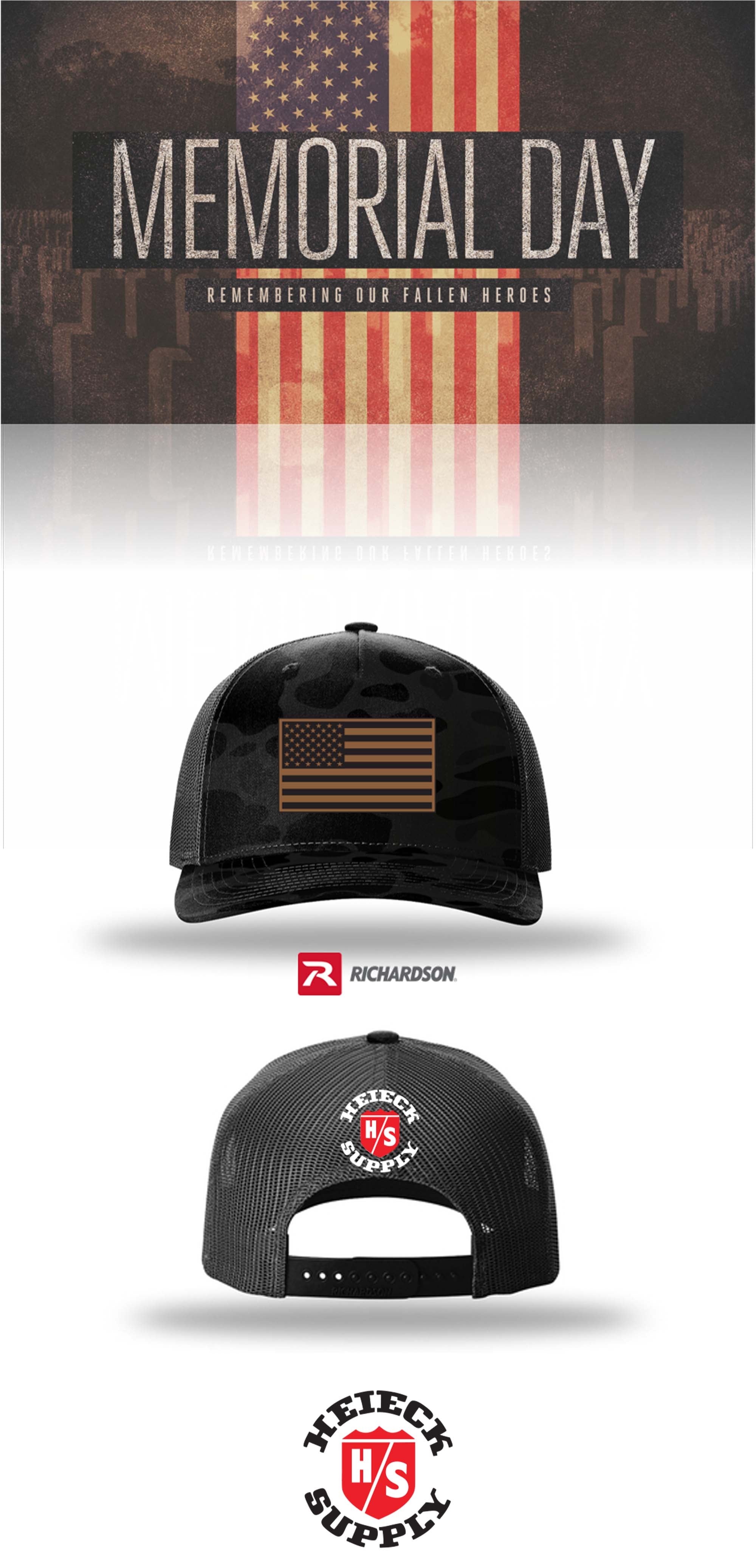 MEMORIAL DAY Richardson 112PFP Printed Five-Panel Trucker - HEIECK SUPPLY