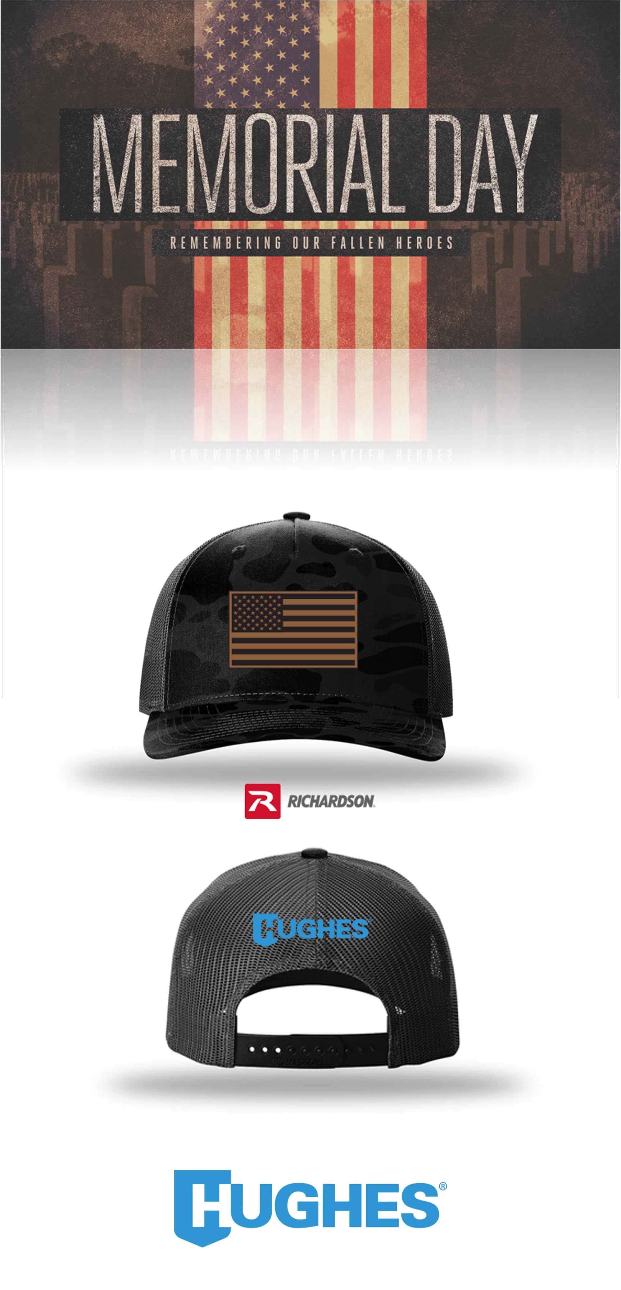 MEMORIAL DAY Richardson 112PFP Printed Five-Panel Trucker - HUGHES SUPPLY
