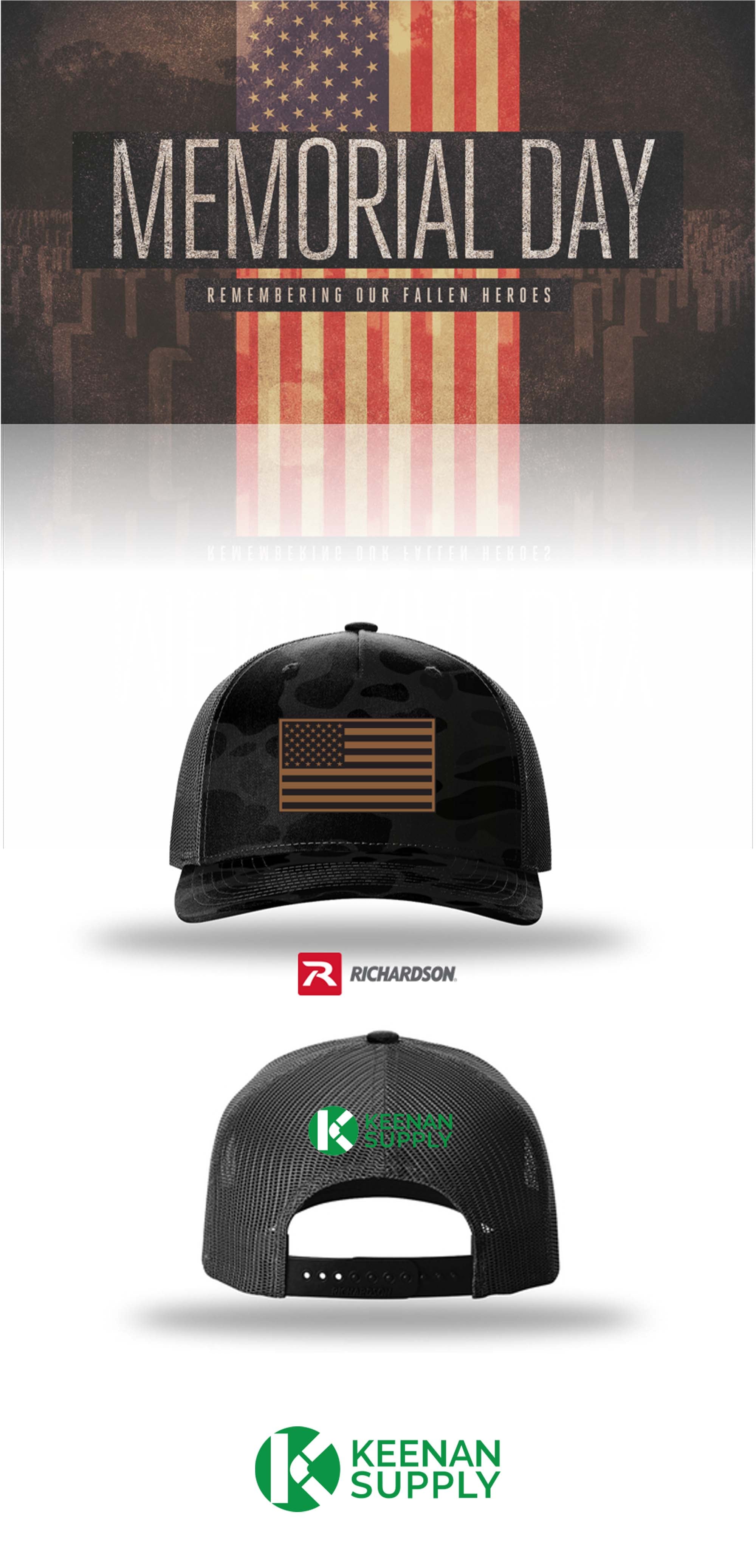 MEMORIAL DAY Richardson 112PFP Printed Five-Panel Trucker - KEENAN SUPPLY
