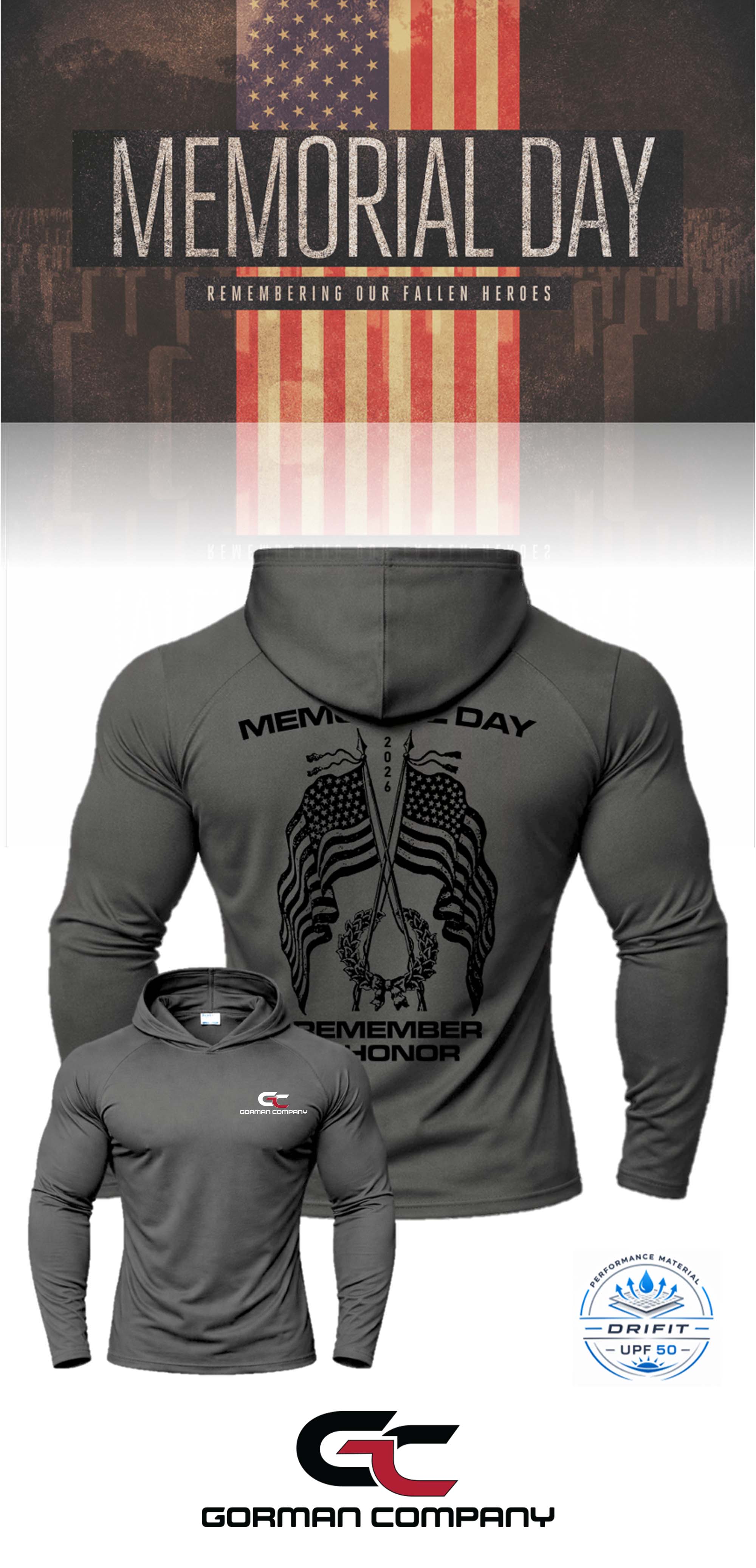 MEMORIAL DAY Port & Co™ Performance UPF 50 Hooded Long Sleeve - GORMAN CO - CAPE CORAL