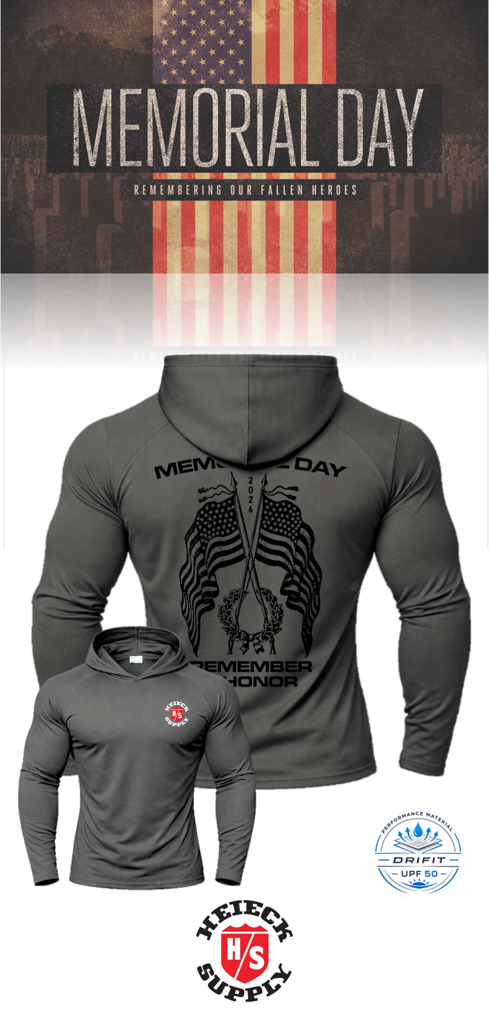 MEMORIAL DAY Port & Co™ Performance UPF 50 Hooded Long Sleeve - HEIECK SUPPLY