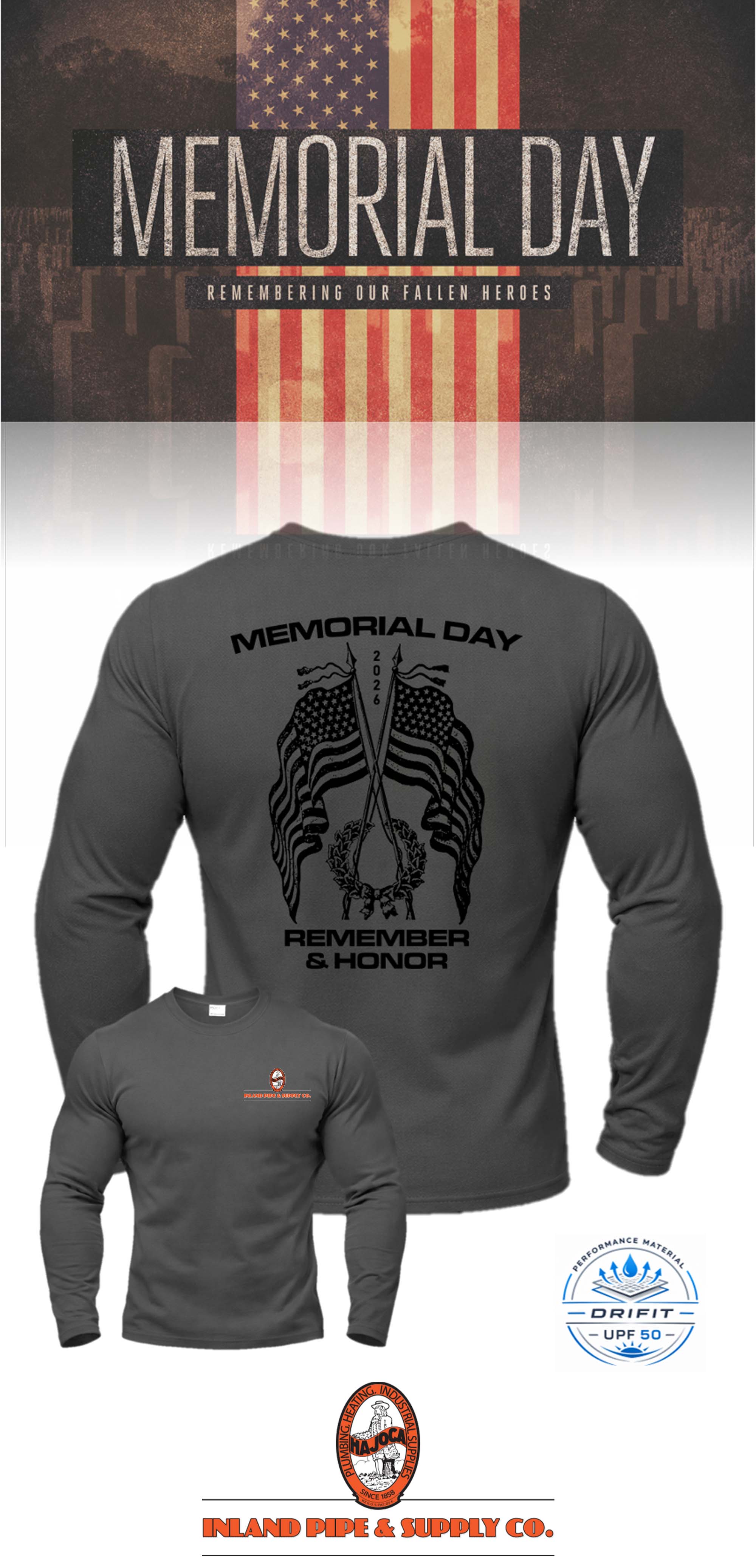 MEMORIAL DAY Port & Co™ Performance UPF 50 Long Sleeve - INLAND PIPE AND SUPPLY
