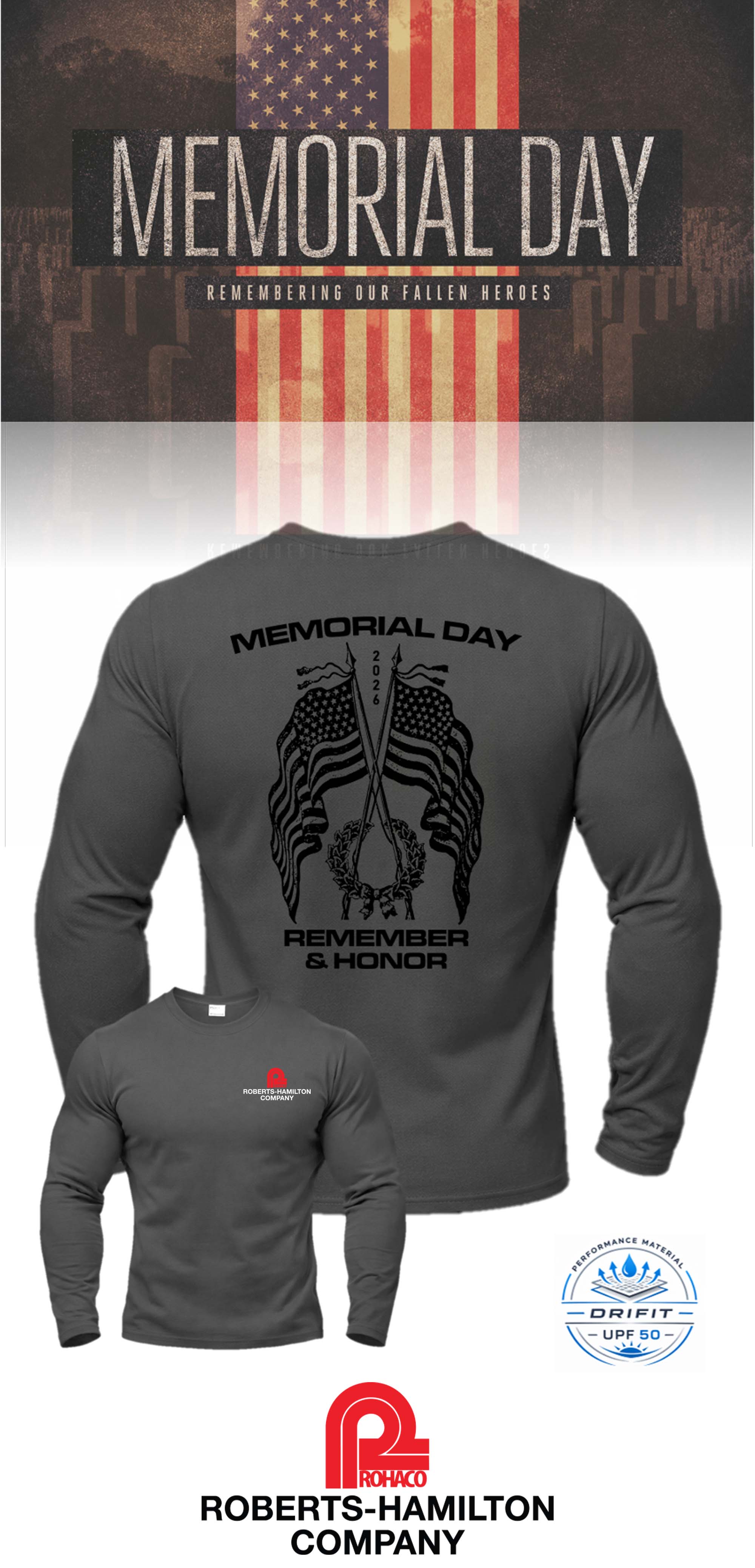 MEMORIAL DAY Port & Co™ Performance UPF 50 Long Sleeve - ROBERTS HAMILTON