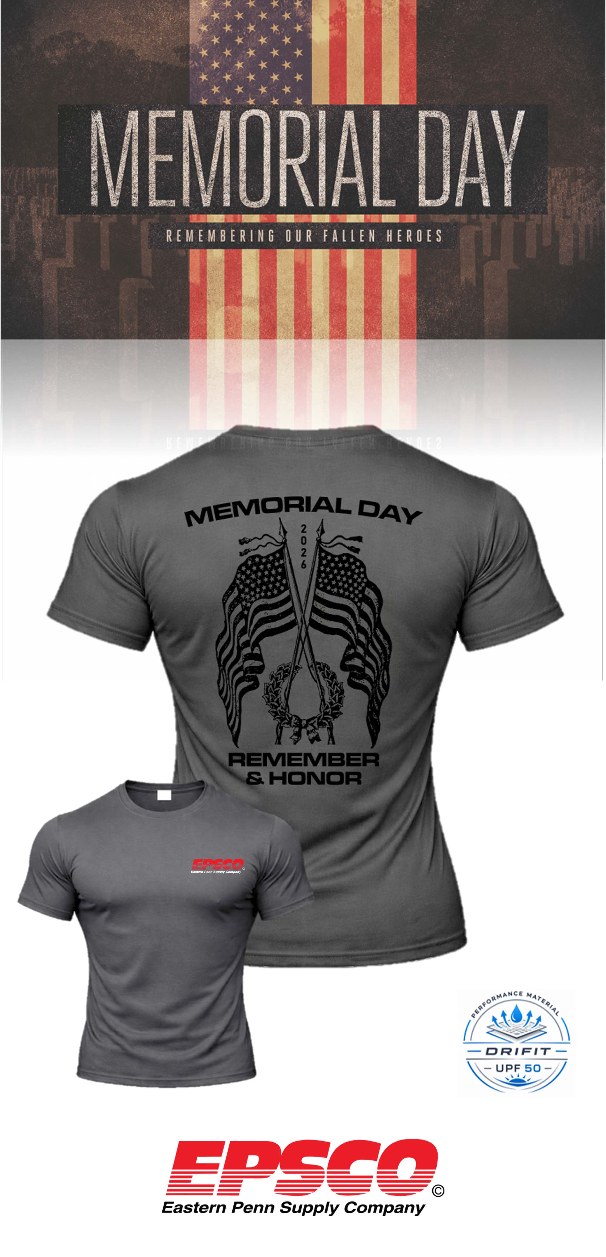 MEMORIAL DAY Port & Co™ Performance UPF 50 Tee - EPSCO