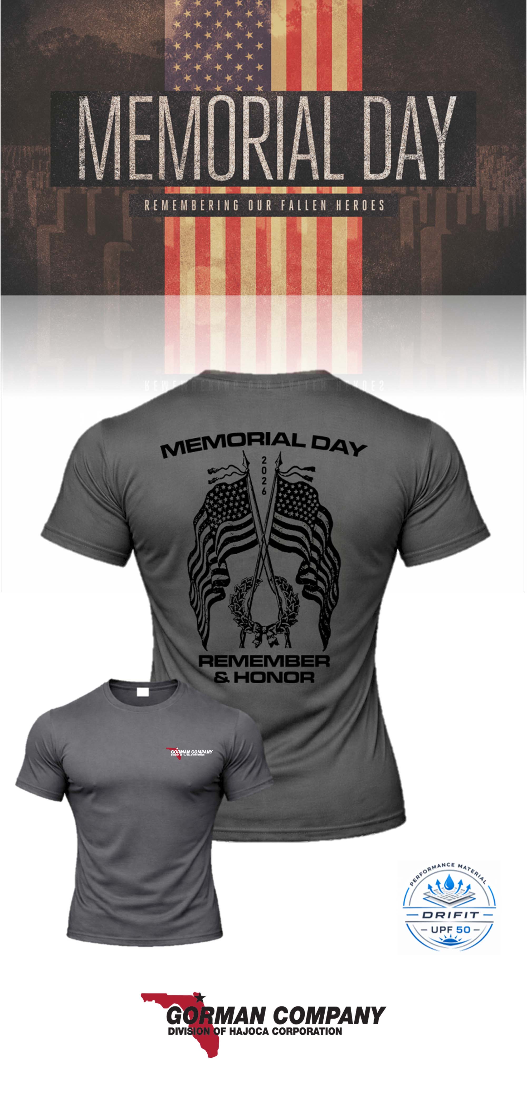 MEMORIAL DAY Port & Co™ Performance UPF 50 Tee - GORMAN CO - FL