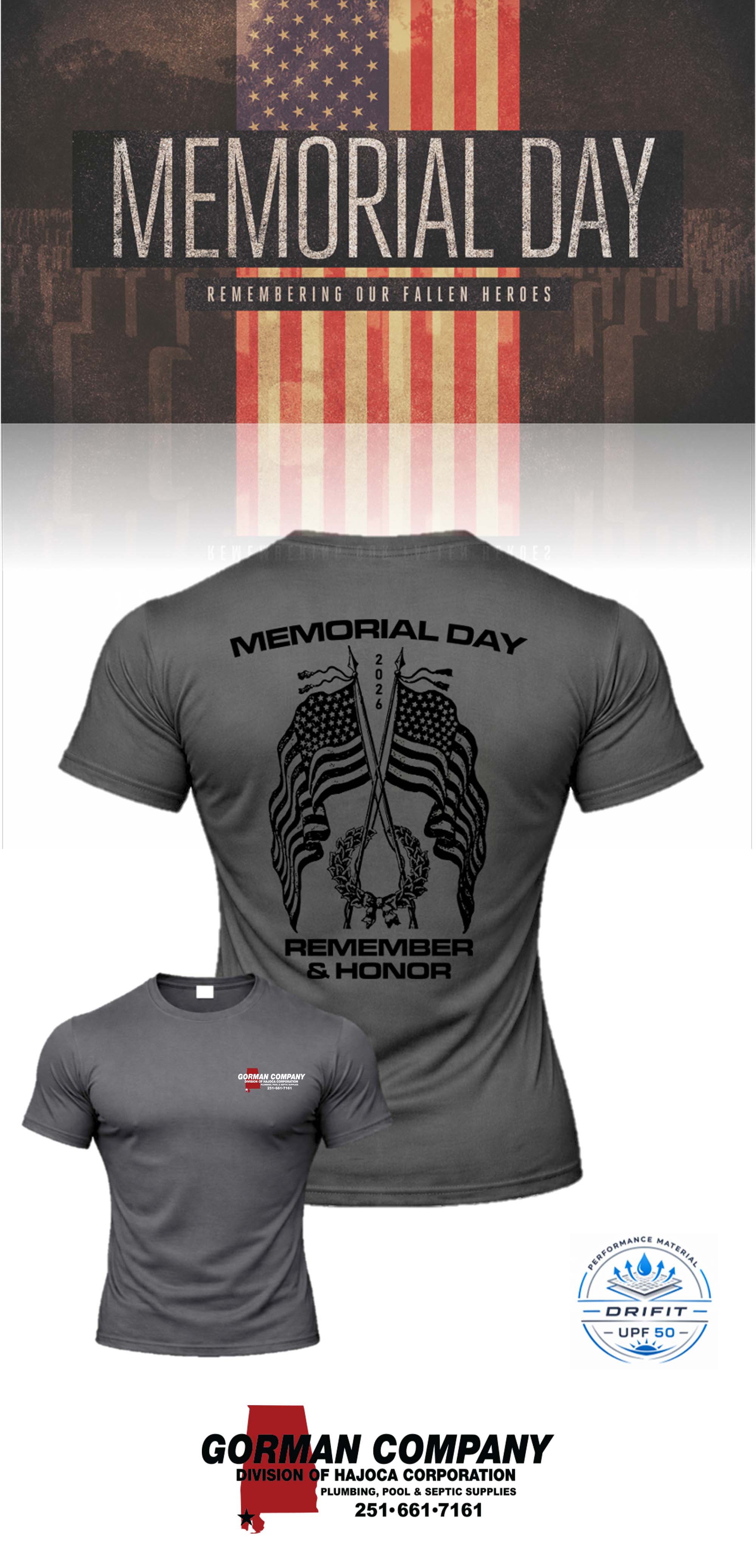 MEMORIAL DAY Port & Co™ Performance UPF 50 Tee - GORMAN CO - AL