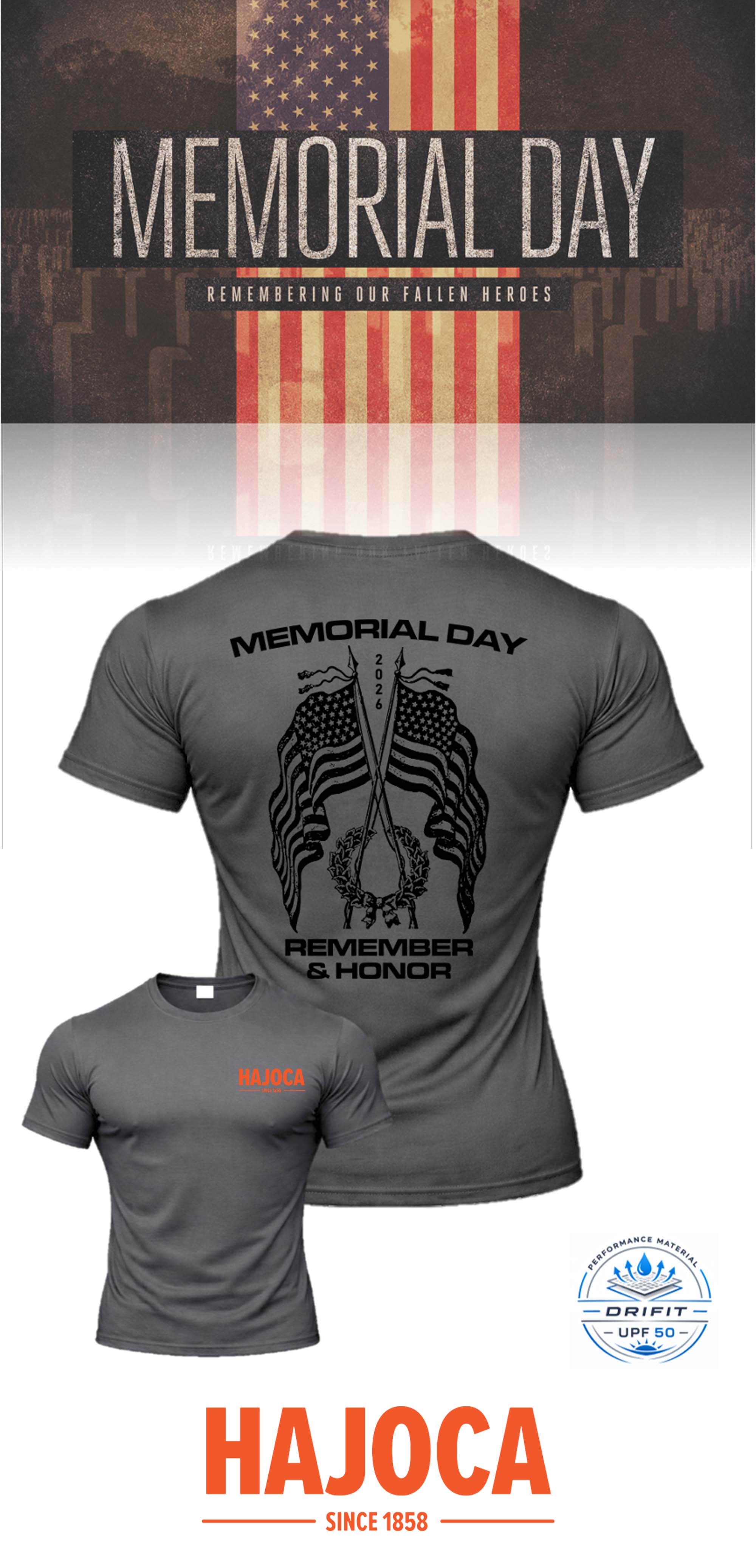 MEMORIAL DAY Port & Co™ Performance UPF 50 Tee - HAJOCA