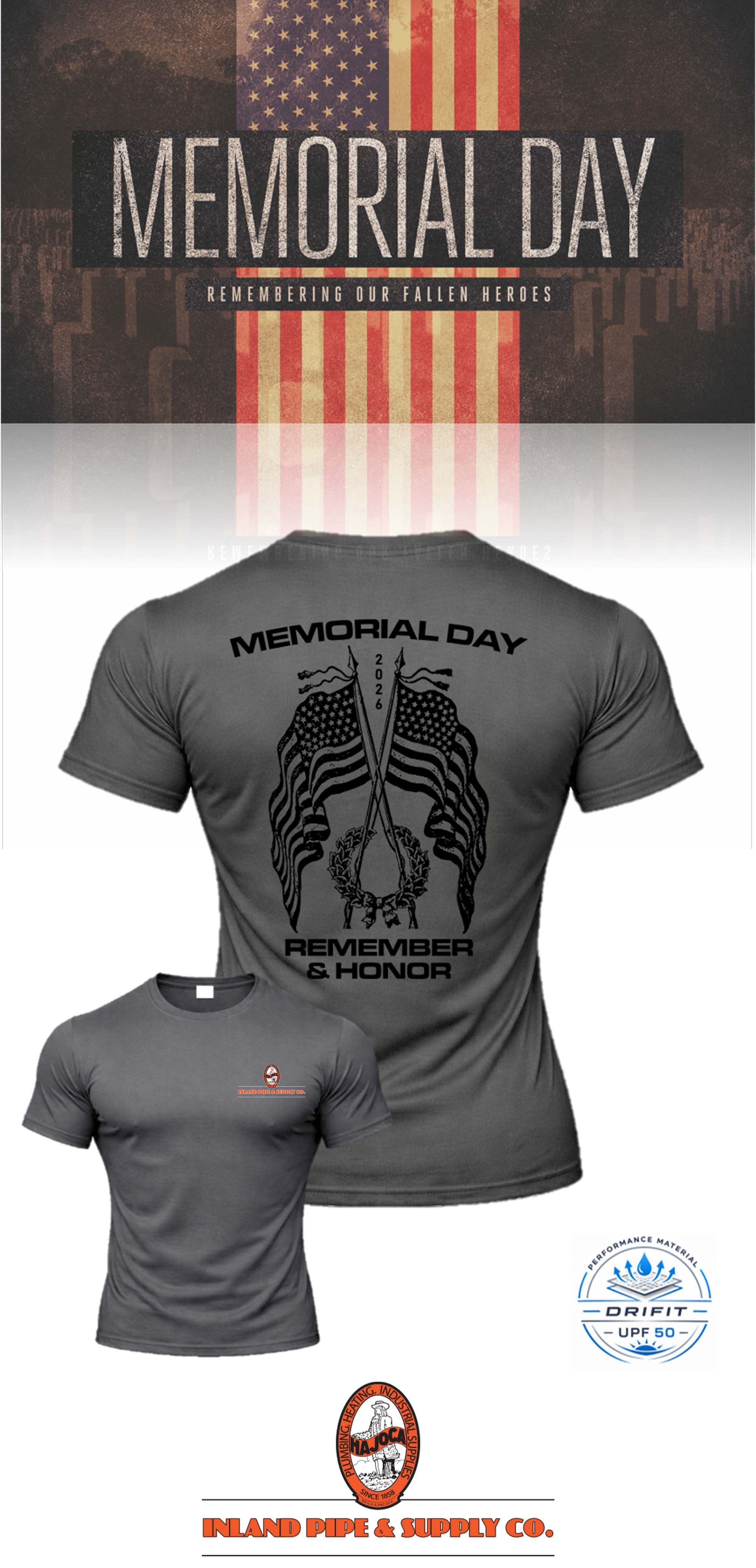 MEMORIAL DAY Port & Co™ Performance UPF 50 Tee - INLAND PIPE AND SUPPLY