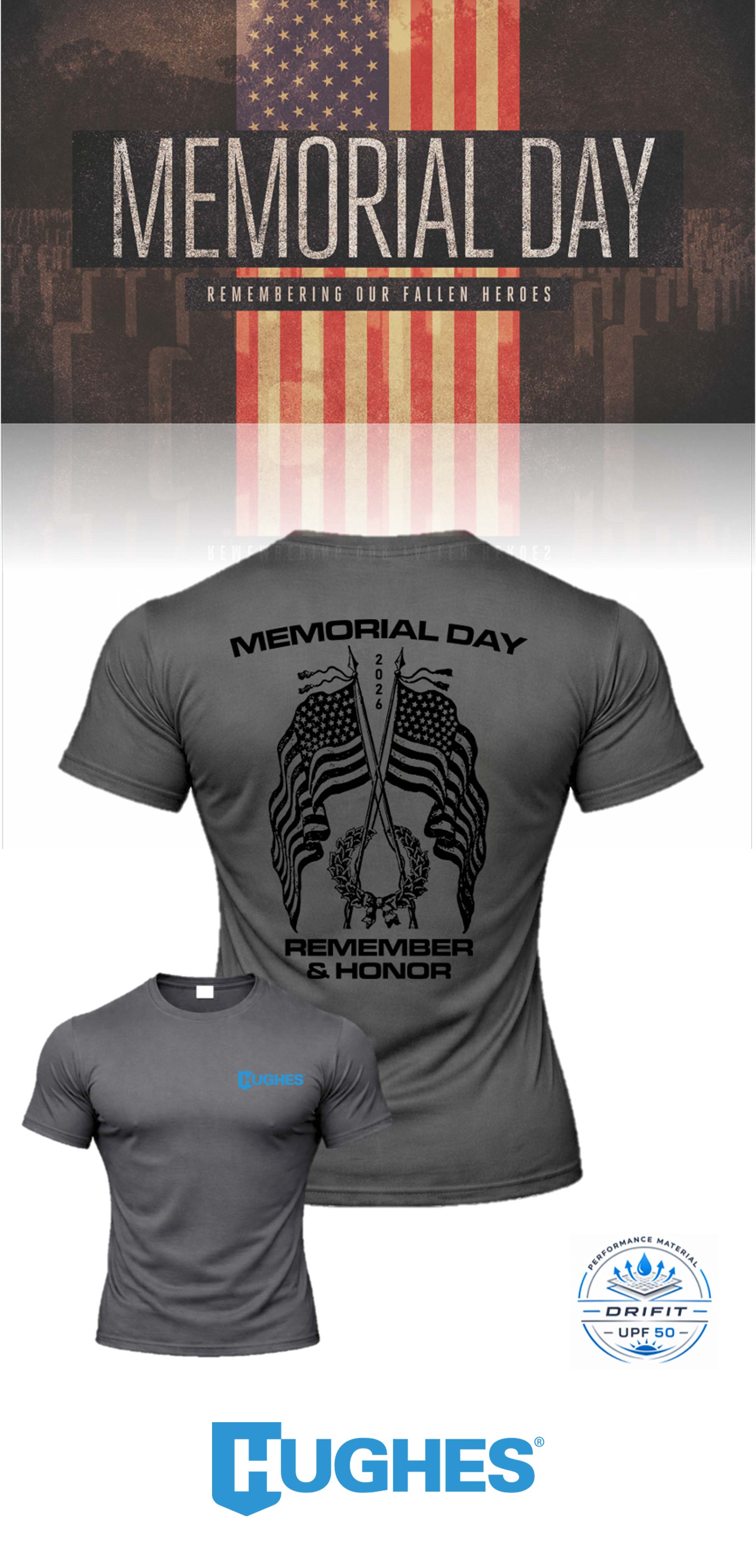 MEMORIAL DAY Port & Co™ Performance UPF 50 Tee - HUGHES SUPPLY