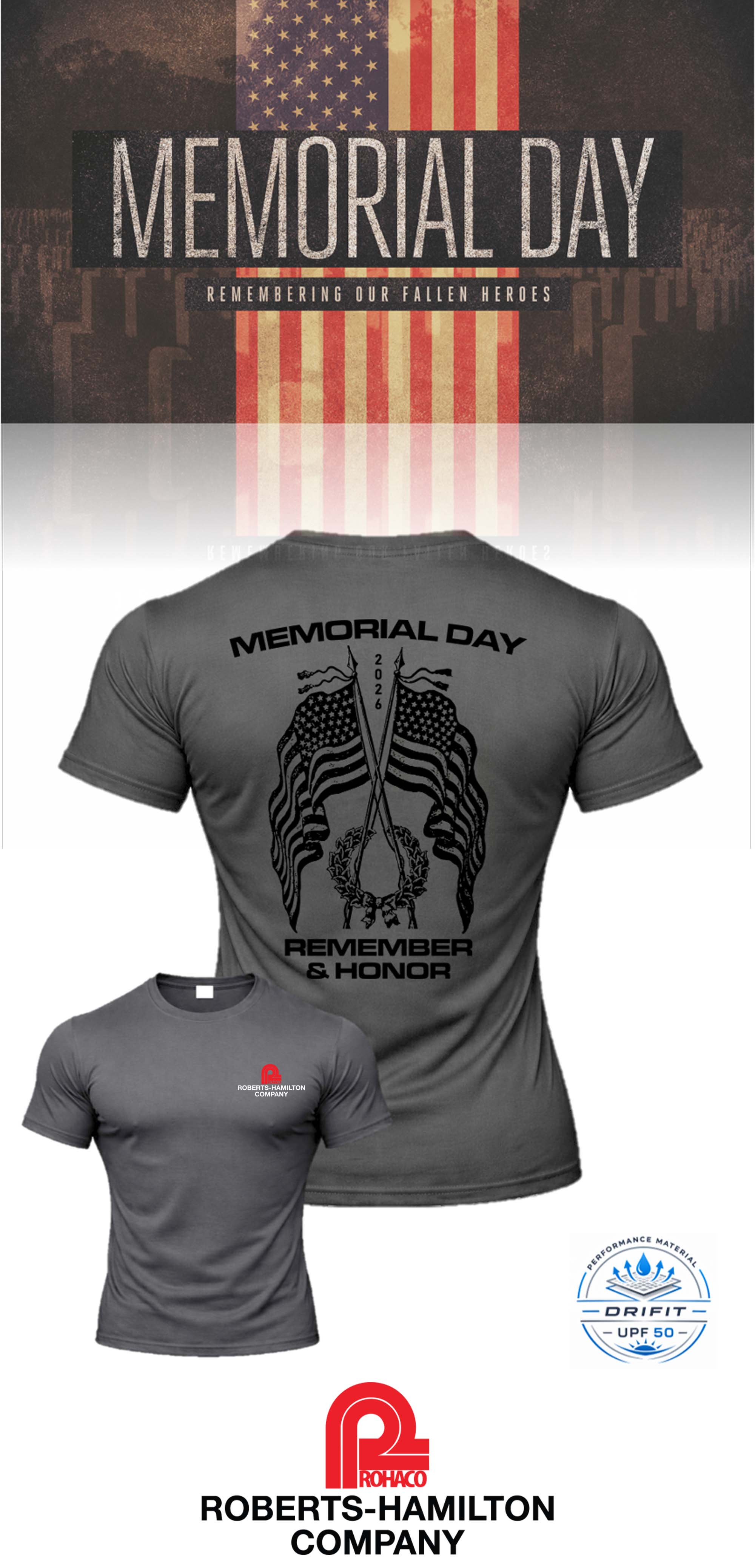 MEMORIAL DAY Port & Co™ Performance UPF 50 Tee - ROBERTS HAMILTON
